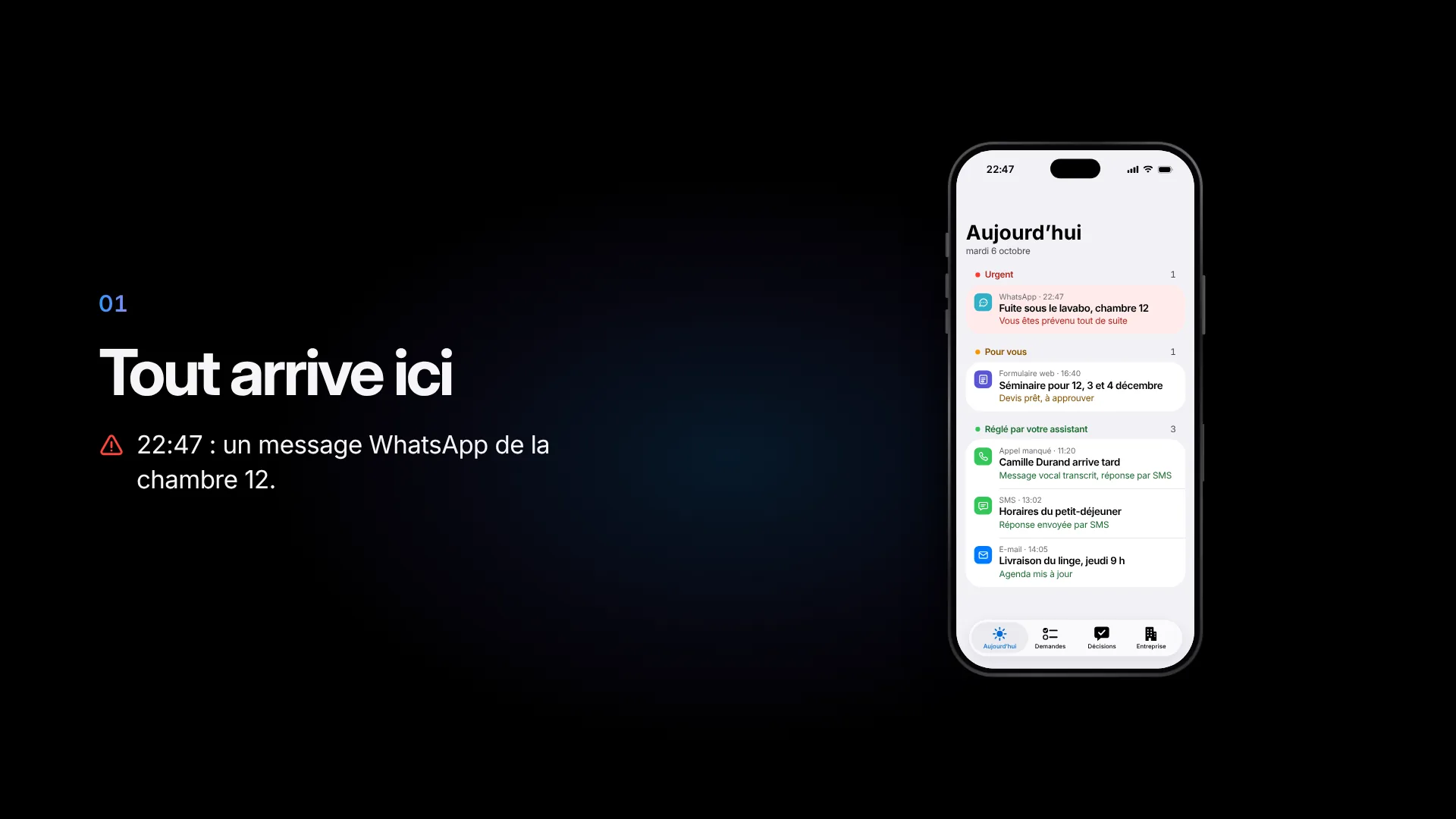 Lorne & Vale : un message WhatsApp sur une fuite arrive dans le tas Urgent de l’app iPhone, à 22:47