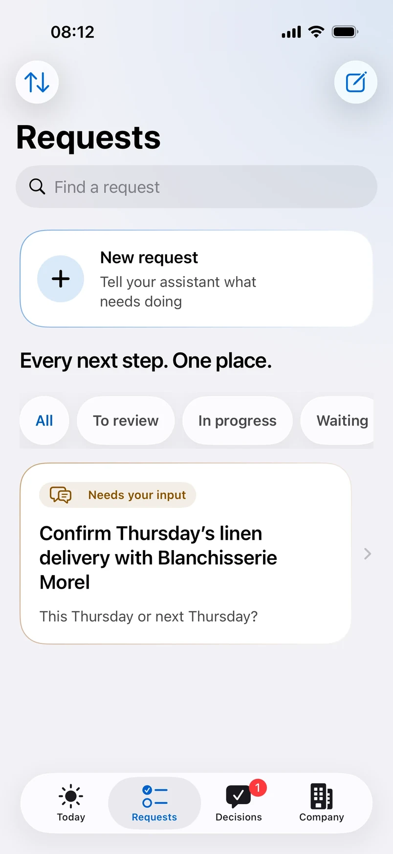 The Requests screen of the iPhone app