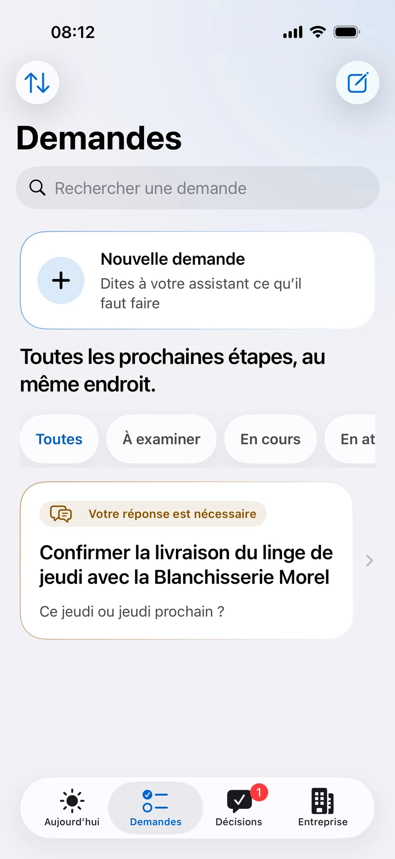 L’écran Demandes de l’app iPhone